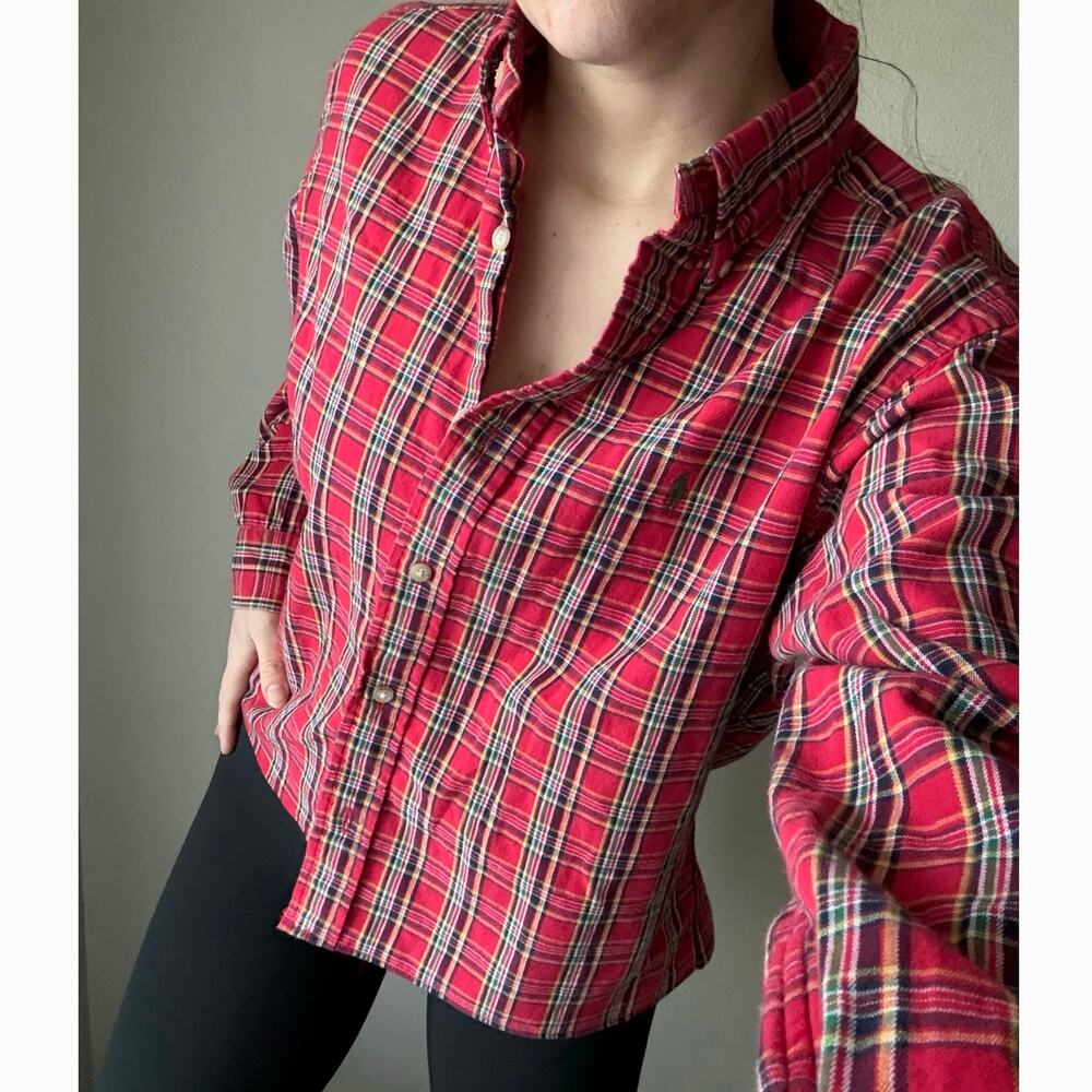 Ralph Lauren Red Plaid Button-Up Shirt Cropped